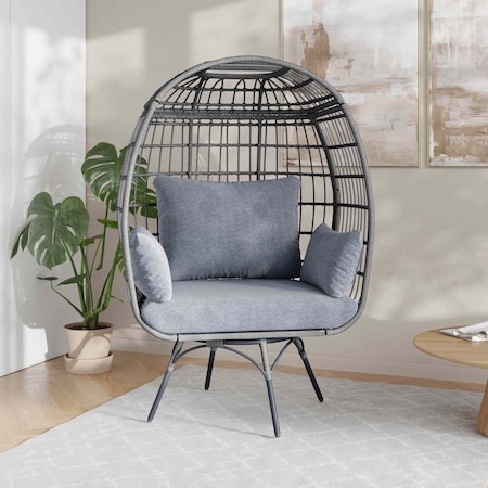Flash Furniture Zola Gray Oversized Wicker Egg Swivel Lounge Chair w/4 Cushions SB-C-335-GY-GY-GG